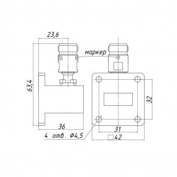 Переход коаксиально-волноводный ПКВ1-01Р-23х10 фото 2
