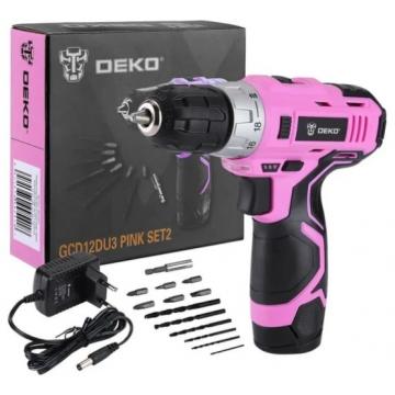 Дрель-шуруповерт аккумуляторная DEKO GCD12DU3 PINK SET2 + оснастка 13 шт (063-4171) [063-4171] фото 1