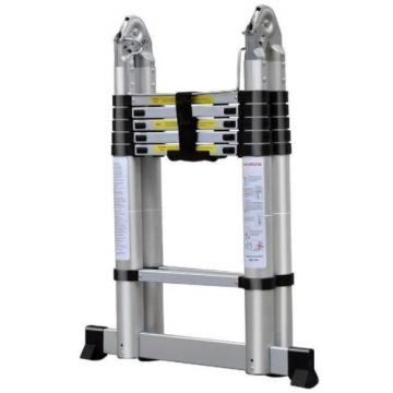 Лестница телескопическая АЛЮМЕТ STD 1.9 стальная двухсторонняя с шарниром 1.9+1.9 м фото 1