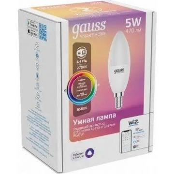 Лампа светодиодная GAUSS Smart home с37 5w 470lm 2700-6500к е14 rgbw диммируемая led [1190112] фото 1