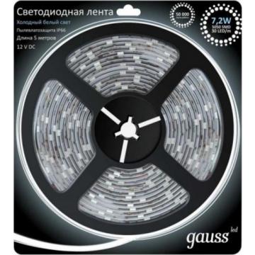 Лента светодиодная GAUSS LED 5050/30-smd 7.2w 12v dc холодный белый ip66 (блист [311000307] фото 1