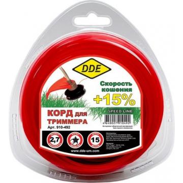 Леска триммерная DDE звезда в блистере "speed line" 2,7 ммх15 м, красный [910-492] фото 1
