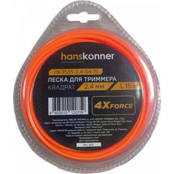 Леска триммерная HANSKONNER HK3535-2.4-S4-15 для d=2.4мм, l=15 м, квадрат фото 1