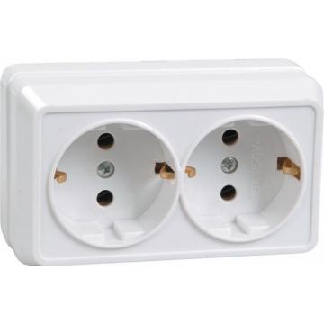 Розетка 2-местная IEK ОКТАВА РС22-3-ОБ 16А  с заземлением белая [ERO21-K01-16-DC] фото 1