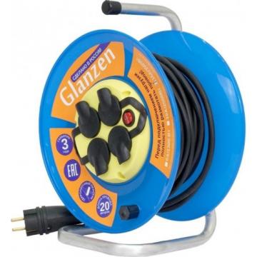 Удлинитель на катушке GLANZEN EB-20-011 силовой КГ 3х2,5 ip44 с выкл. 4 гн. фото 1